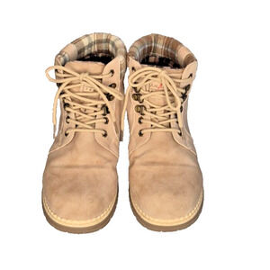 Anjou Femme Women’s Size 8.5 Hiking Boots Khaki Plaid Faux Suede Ankle